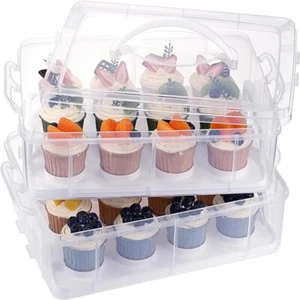 2 Tier Cupcake Storage Box Rectangle Cupcake Containers Muffin Cake - Picture 1 of 12