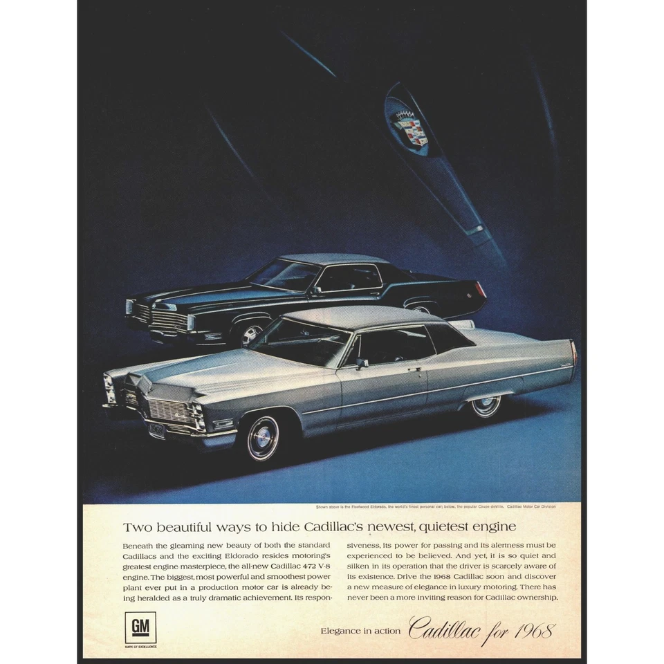 Cadillac Fleetwood 1968 Eldorado y cupé deVille anuncio impreso vintage arte de pared Foto 1 de 1