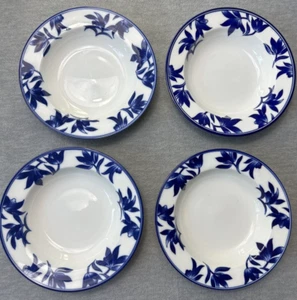 Pier 1 Ming Rimmed Soup Pasta Bowl Cobalt Blue & White Porcelain Set of 4 - Picture 1 of 11