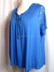 NEW BEAUTIFUL JD WILLIAMS 🌺 BLUE VISCOSE LACE SLEEVE TOP 🌺 SIZE 22 # 1170* - Picture 1 of 4