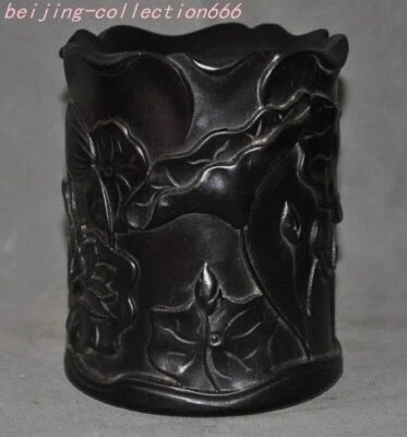 6" China Natural Ébano Madera Loto Flor Caligrafía Herramientas Cepillo Maceta Lápiz Jarrón Foto 1 de 4