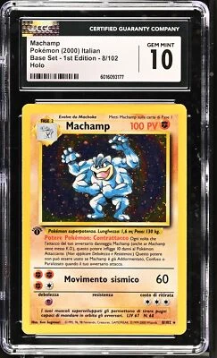 CGC 10 GEM MINT Machamp Italian Base Set 1st Edition ITA 8/102 Holo Pokemon Card - Image 1 of 2