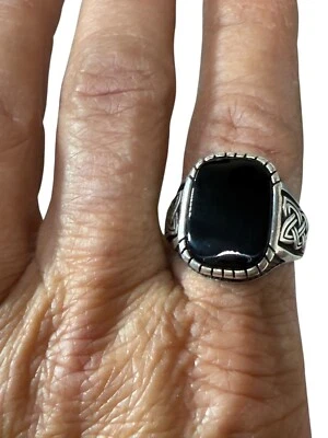 Celtic Knot Design Men's Ring Large Black Onyx Size 11 Sterling Silver - Image 1 of 4