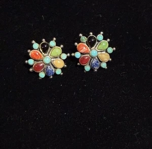 Vintage Barse Ohrringe 925 Sterling Silber Multi Edelsteine Southwestern Style 1" - Bild 1 von 5
