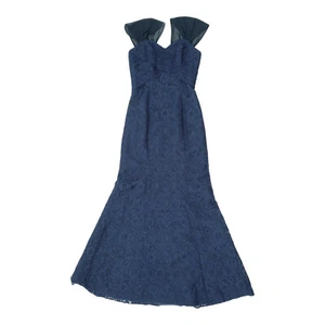 Hilary Morgan Womens Navy Floral Mermaid Prom Dress | Evening Gown Designer VTG - Picture 1 of 3