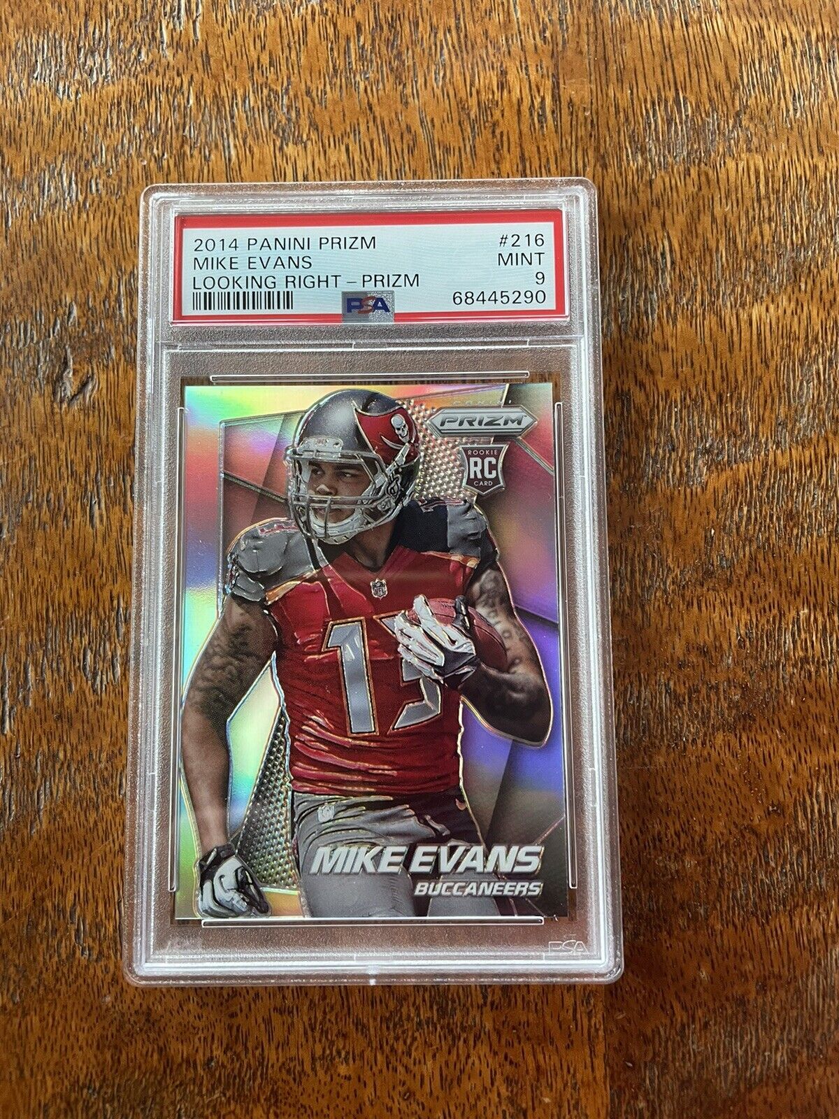 2014 PANINI PRIZM MIKE EVANS, #216, SILVER LOOKING RIGHT PSA MINT 9 (5290)