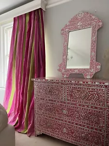 DESIGNERS GUILD THERMAL FRENCH BLACKOUT GREEN PINK STRIPE SILK BESPOKE CURTAINS - Picture 1 of 24