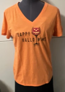 Halloween Life Is Good V-neck Happy Hallowine Orange Short Sleeve T-shirt S - Picture 1 of 5