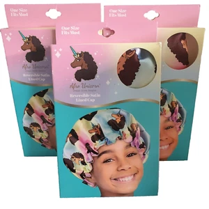 Afro Unicorn Reversible Satin Lined Sleeping Hair Cap for Girls (Lot of 3) New - Picture 1 of 4