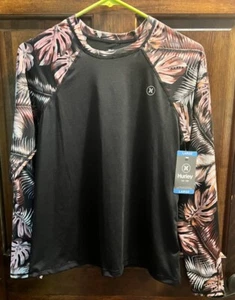 Hurley Women's Rash Guard Swim Shirt Long Sleeve Large UPF 50 Scattered Palm NWT - Picture 1 of 5