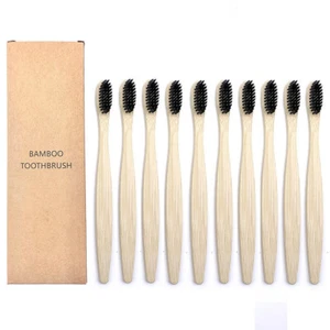 USA Black Eco Friendly Natural Bamboo Toothbrush Wood Adult Pack Set of 20 - Picture 1 of 10