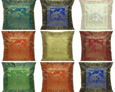 Cushion Cover Silk Brocade Pillow Case Indian Throw Pillow Handmade Decor 16x16" - Image 1 of 4