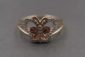 10K Solid Yellow Gold 0.45" Fancy Butterfly CZ Band Ring. Size 8 - Picture 1 of 6