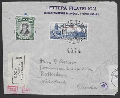 San Marino 194? censored R-cover to Rotterdam - Image 1 of 2