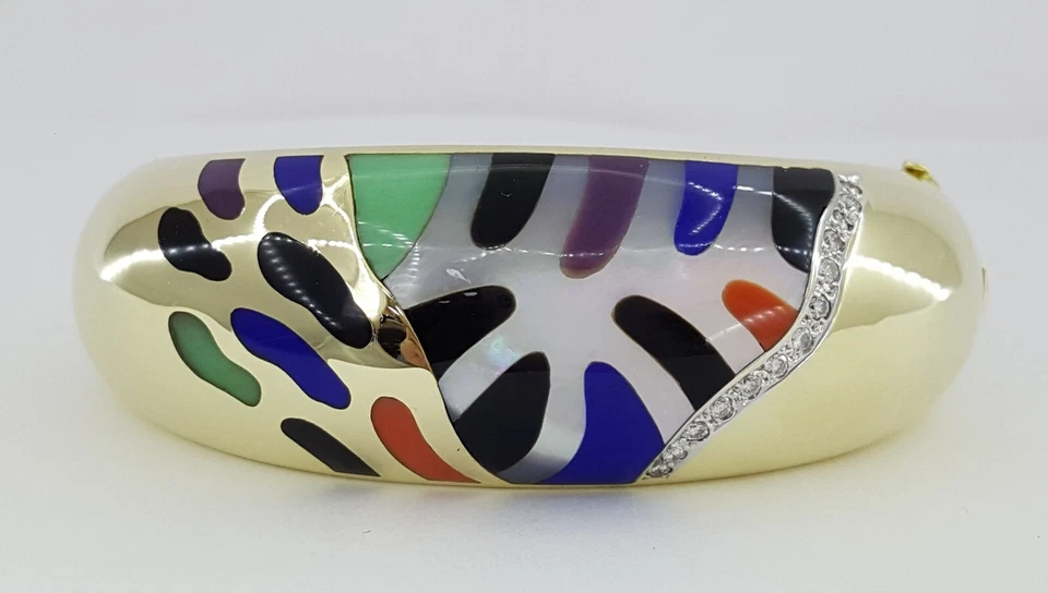 Asch Grossbardt Round Diamond & Enamel Multi Stone Bangle 61g 14K Yellow Gold - Image 1 of 4