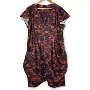 City Chic Classic Style Droop Pocket Dress Plus Size M 18 Earth Tones Zip Front - Picture 1 of 11