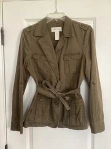 London Jeans Damen olivgrün Utility Cargo Jacke Gr. S 100% Baumwolle mit Gürtel - Bild 1 von 11