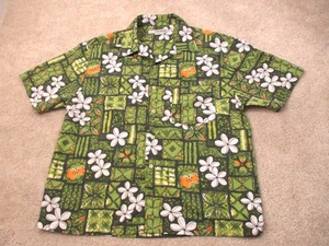 Vintage Rusty Shirt Mens S Green Button Up Short Sleeve Surf Skate Y2K Floral - Picture 1 of 9