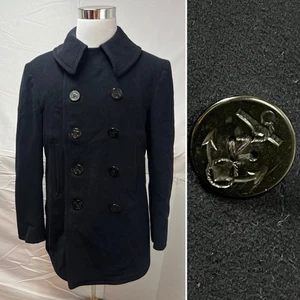 Vintage US Navy Wool Military Pea Coat WWII Era 40R Corduroy Pockets Jacket - Picture 1 of 8