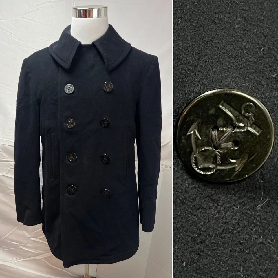Vintage US Navy Wool Military Pea Coat WWII Era 40R Corduroy Pockets Jacket - Image 1 of 4