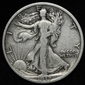 1917 Walking Liberty Silver Half Dollar FINE E334 T - Picture 1 of 2