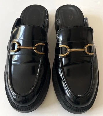 Zara Open Back Loafers Women 40 Black Chunky  Platform Metal Buckle - Image 1 of 4