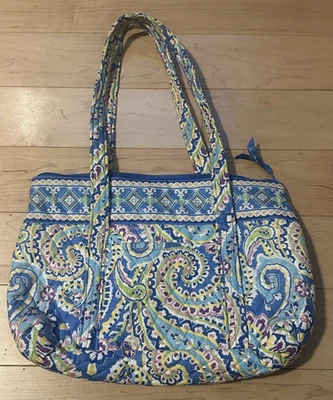 Bolso de Mano Vera Bradley Cartera de Gran Tamaño Acolchado Estampado Paisley, Azul Foto 1 de 4