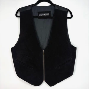 AJ Womens XL Vintage Zip Front Vest Black Genuine Suede Leather Fully Lined - Picture 1 of 9