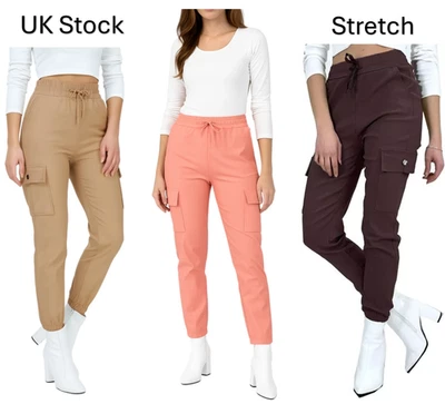 Womens Ladies Cargo Trousers Stretch Elasticated Combat Joggers Leggings NEW