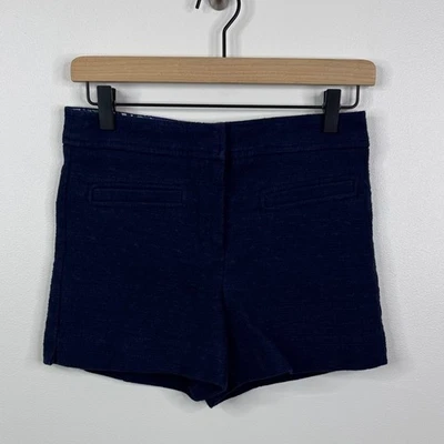 Mini Pantalones Cortos Trina Turk Desert Palm Indigo Azul Marino Talla 0 Mezcla Algodón Lino Foto 1 de 4