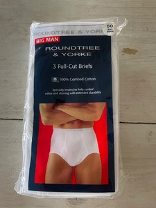 New Roundtree & York Men's 3 Pack 100% Cott Full-Cut White Briefs (Big Man , 50) - Picture 1 of 2