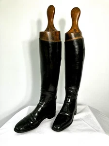 1940s vintage ladies tall black leather riding boots Original Trees/Stretchers 3 - Picture 1 of 24