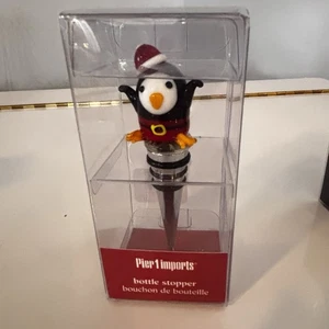Pier 1 Imports Christmas Penguin Art Glass Wine Bottle Stopper Holiday Santa Hat - Picture 1 of 1