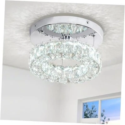 9.8 Inch Modern Crystal Chandelier Small Flush Mount Ceiling Light Round-Cool - Image 1 of 4