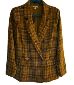 Maurices Tan & Black Plaid Longline Double Breasted Boyfriend Blazer Size Small - Picture 1 of 16