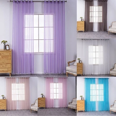 1 x Plain Sheer Net Voile Curtain Panel Eyelet Ring Top Header 10 Colours UK - Image 1 of 4