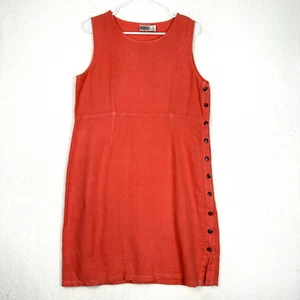 Kiko 100% Linen Dress Medium Orange Sleeveless Side Button Up Midi Shift - Picture 1 of 18