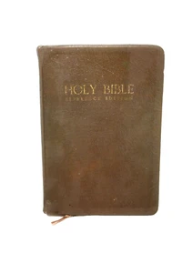 Holy Bible Reference Edition Leather Bound Brown 1972 Color Maps Scritta Paper - Picture 1 of 8