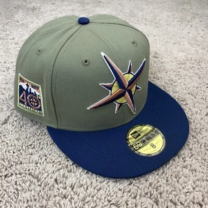 Seattle Mariners Hat New Era Sz 8 Olive Blue Logo 40th Side Patch Rust UV Cap - Picture 1 of 8