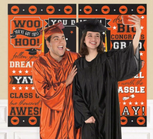 Congrats Grad ORANGE Scene Setter GRADUATION party wall SCHOOL COLORS backdrop - Image 1 of 1