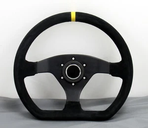 Sport Line Steering Wheel 320mm Racing 32P Black Suede Yellow Stripe 20126/1S - Picture 1 of 8