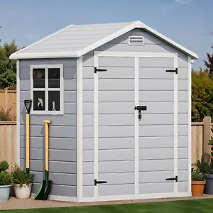 6x4.4ft Outdoor Resin Tool Shed All-Weather Garden Storage Lockable Door w/Floor - Picture 1 of 11