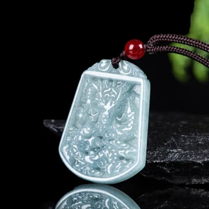 Burmese Jadeite Dragon Pendant Necklace Gifts for Women Men Blue Natural Jade - Bild 1 von 5