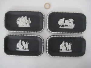4x VINTAGE WEDGWOOD SCHWARZ BASALT JASPISWARE KLASSISCHE LÄNGLICHE TELLER TRINKET SCHÜSSEL - Bild 1 von 15