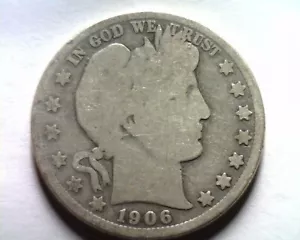 1906-D BARBER HALF DOLLAR ABOUT GOOD / GOOD AG/G NICE ORIGINAL COIN BOBS COINS - Bild 1 von 2