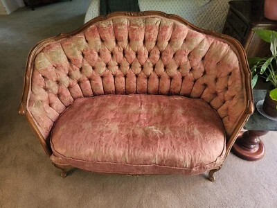 French formal settee needs reupholstery. Frame in good condition.   - Image 1 of 4