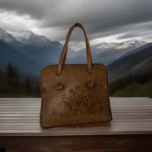 NOS VTG Mexican LATIGO Leather BAG Caramel Hand-Textured and Collaged NEW - Picture 1 of 14