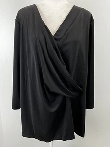 NEU! Talbots Faux Wickel Bluse Shirt 3X Plus schwarz drapiert V-Ausschnitt Stretch  - Bild 1 von 8