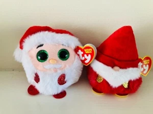 TY BEANIE BALLS KRIS SANTA AND GNORBIE GNOME BRAND NEW + TAGS CHRISTMAS PUFFIES - Picture 1 of 1