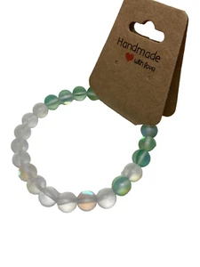 Enchanted Green & White Ice Mystic Mermaid Glass Friendship Bracelet 8 mm Beads - Picture 1 of 7